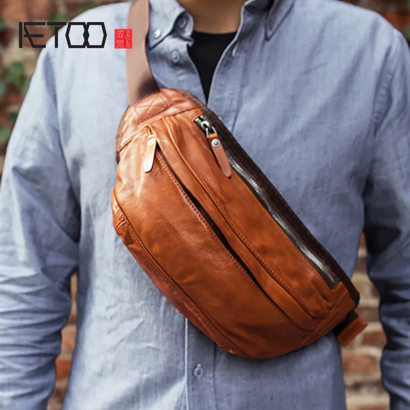 Мужская нагрудная сумка AETOO винтажная Повседневная мотоциклетная ручной работы