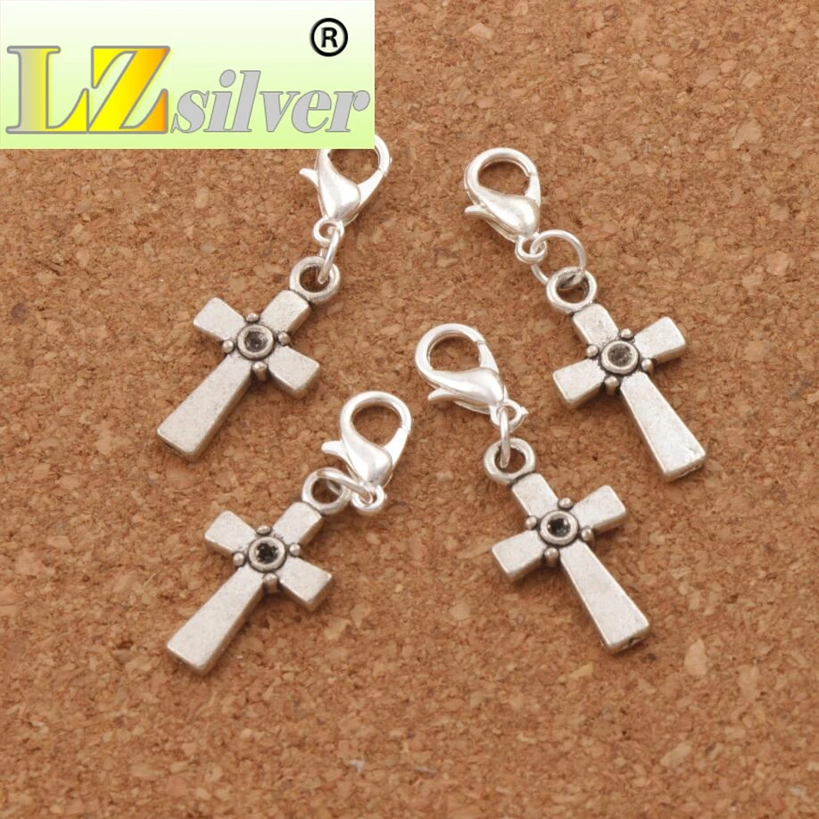 Christian Cross Dots Charms Lobster Claw Clasp Charm Beads 11.6x35.3mm 100pcs Zinc Alloy Jewelry DIY C512