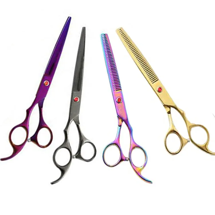 

7 Inch Professional 440 Stainless Steel Blunt Straight Thinner Hairdressing Cutting Curved Bent Scissors Coloured