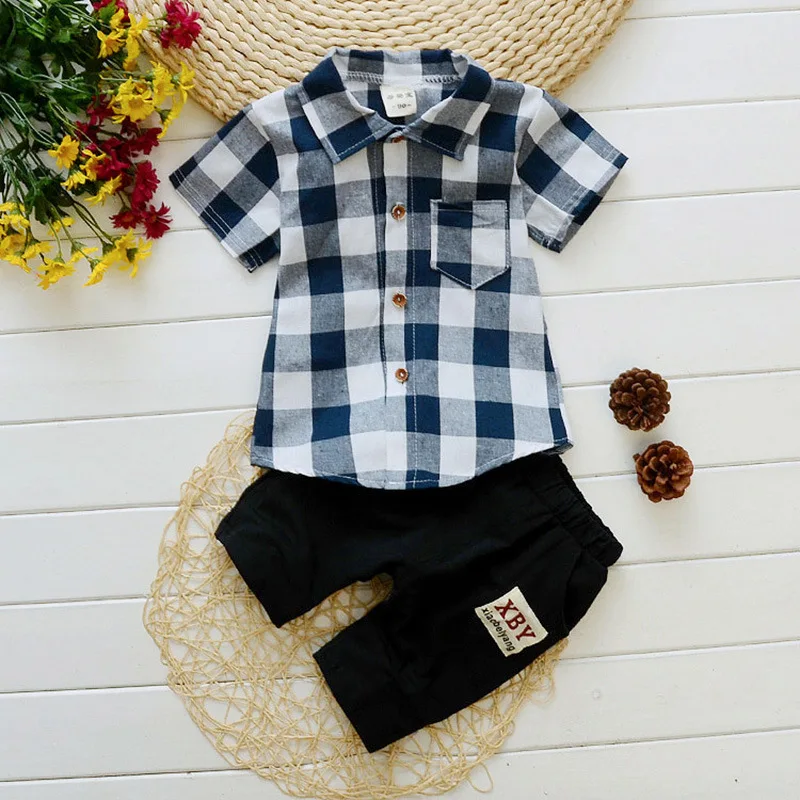 

Fashion Kids Clothes Boys Clothes Baby Boys Summer Set plaid Shirt + Short Pants Toddler Boy Clothing Set Baby Shorts Set 2020