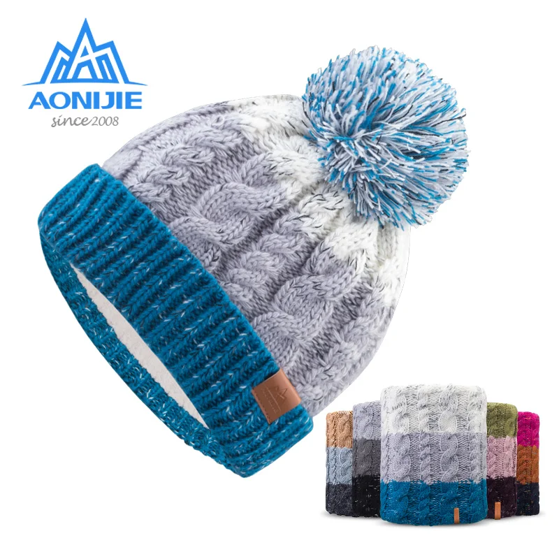 

AONJIE Adult Kid Children Thick Cable Winter Fleece Lined Knitted Hat Cuffed Beanie Skull Cap M28 Circle Loop Scarf For Skiing