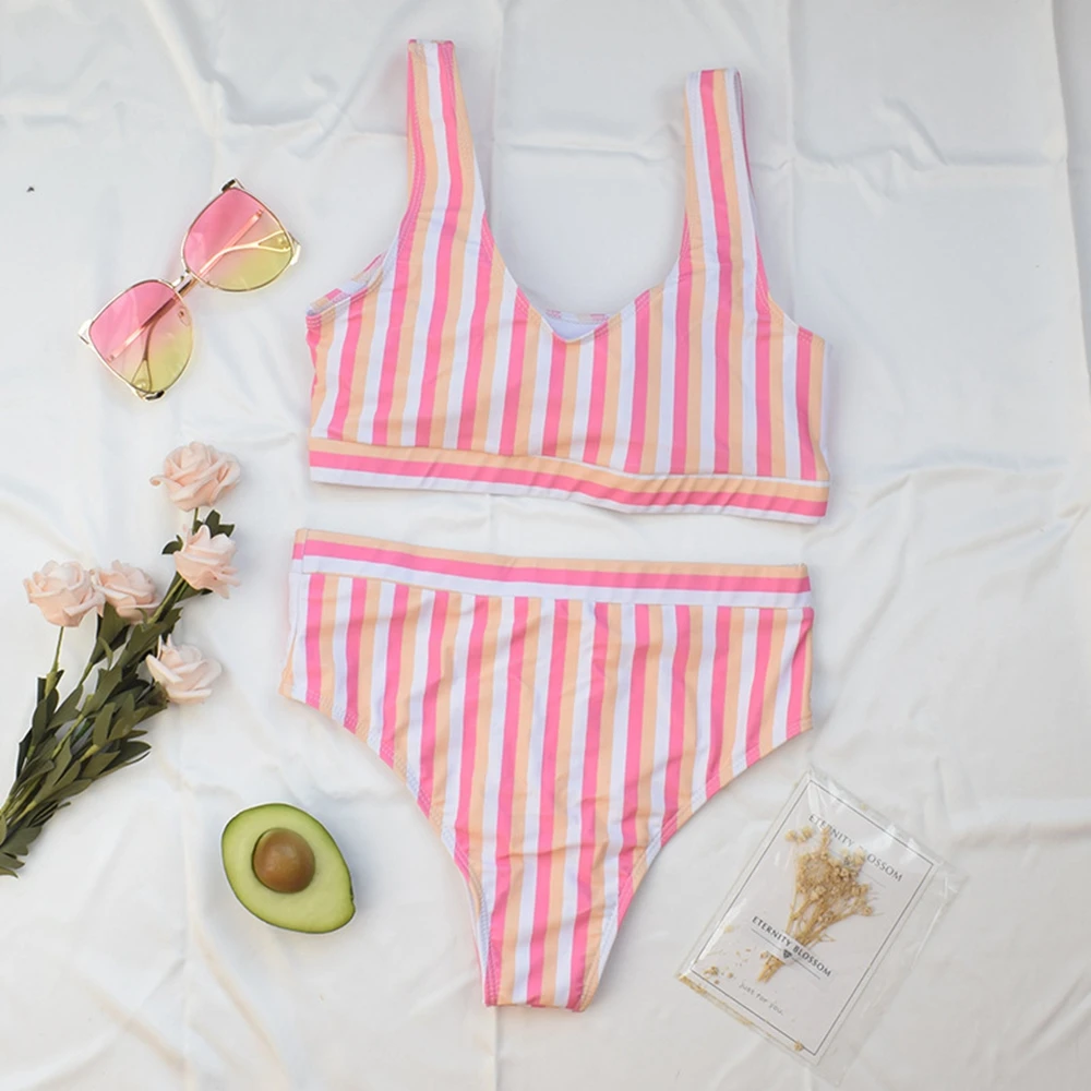 

Striped Bikini Women 2021 New Sexy High Waist Swimsuit Push Up Swimwear Female Brazilian Bathing Suits Summer Beach Wear Biquini