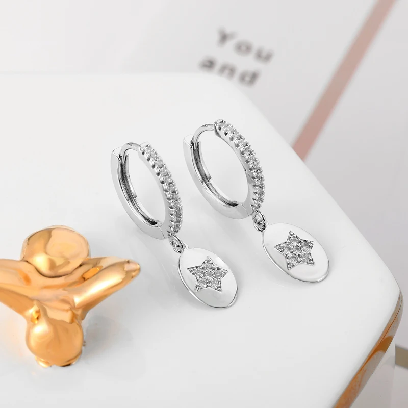 Модные маленькие овальные серьги кольца золотого и серебряного цвета с фианитом