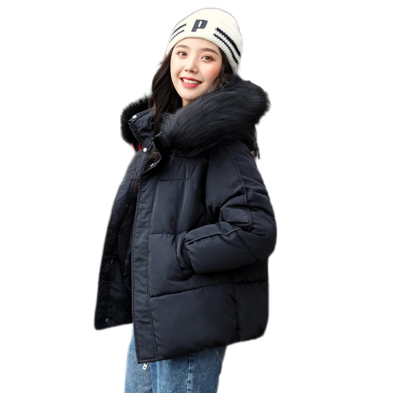 short parka women 2020 winter solid thick jacket plus size hooded with fur collar loose casual coat femme chaqueta mujer | Женская