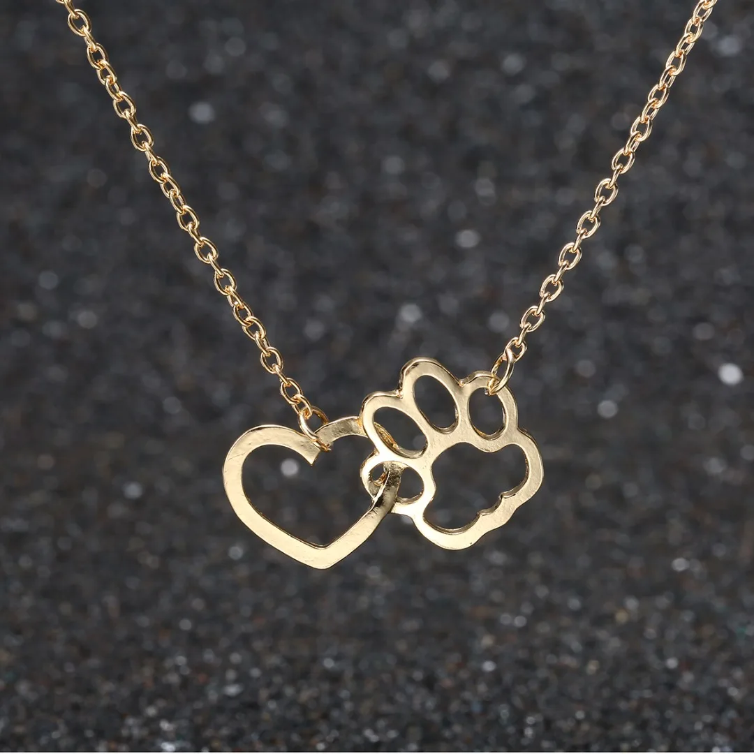 Винтажное длинное ожерелье с подвеской милое полым сердцем собакой котом лапой