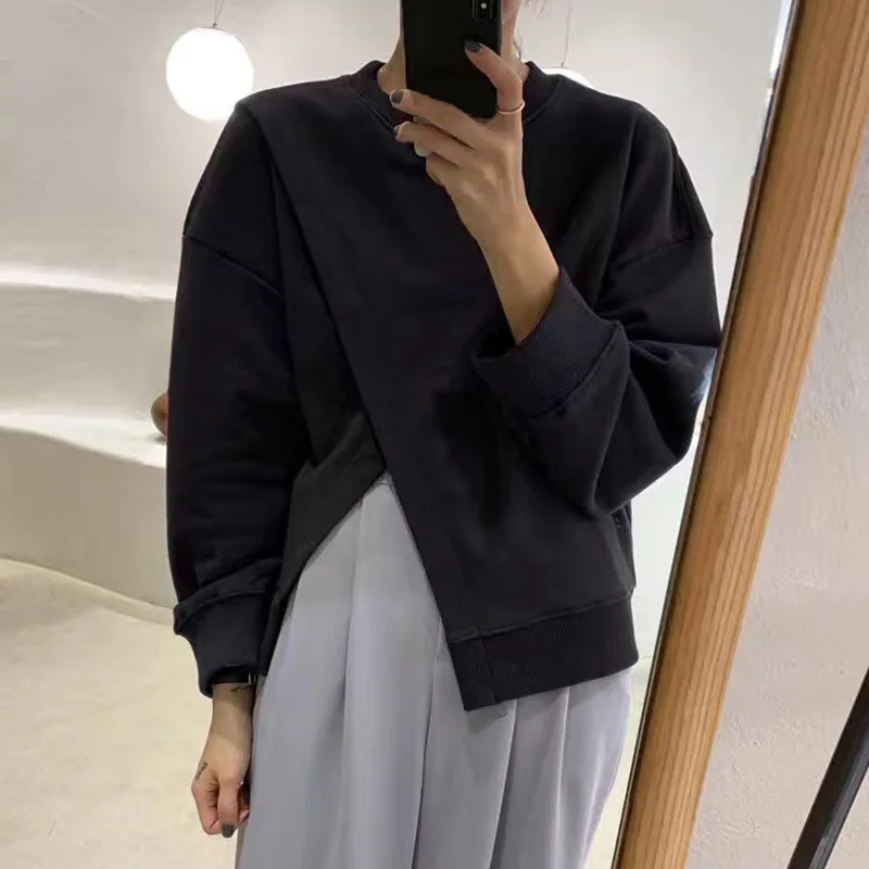 RealShe толстовки женские свитшоты с круглым вырезом и длинным рукавом однотонные