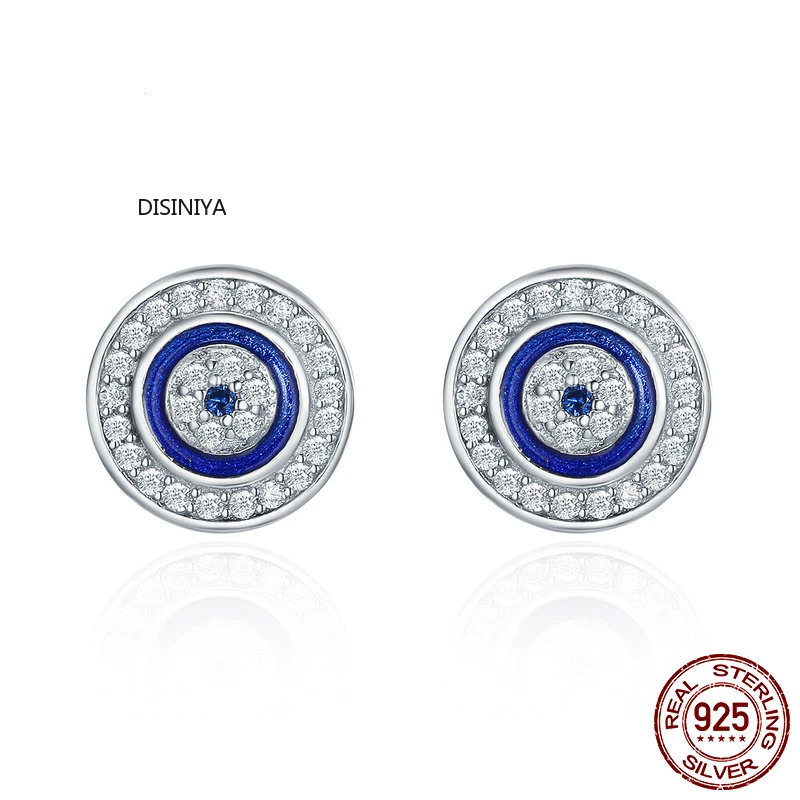 

DISINIYA Hot Sale Authentic 925 Sterling Silver Blue Eye Round Stud Earrings for Women Fashion Sterling Silver Jewelry SCE148