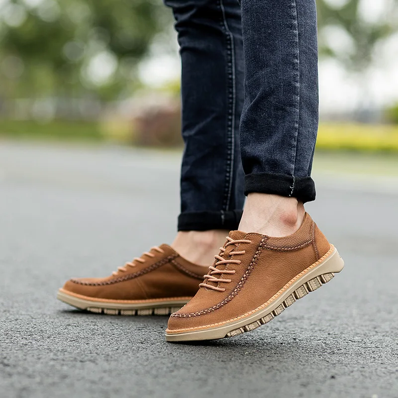 genuine Leather Mens Casual Shoes lace up Resistent Rubber Luxury fashion Man Leisure oxfords For Male shoes | Обувь