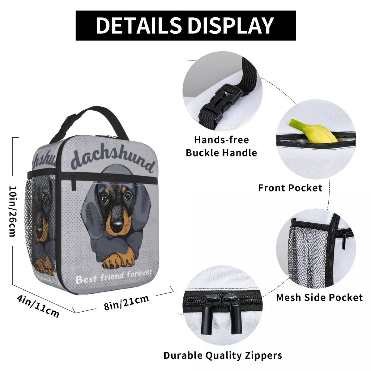 

Dachshund Dog Friends Lunch Bag for Women Men Large Insulated Lunch Box with Water Bottle Holder and Pockets