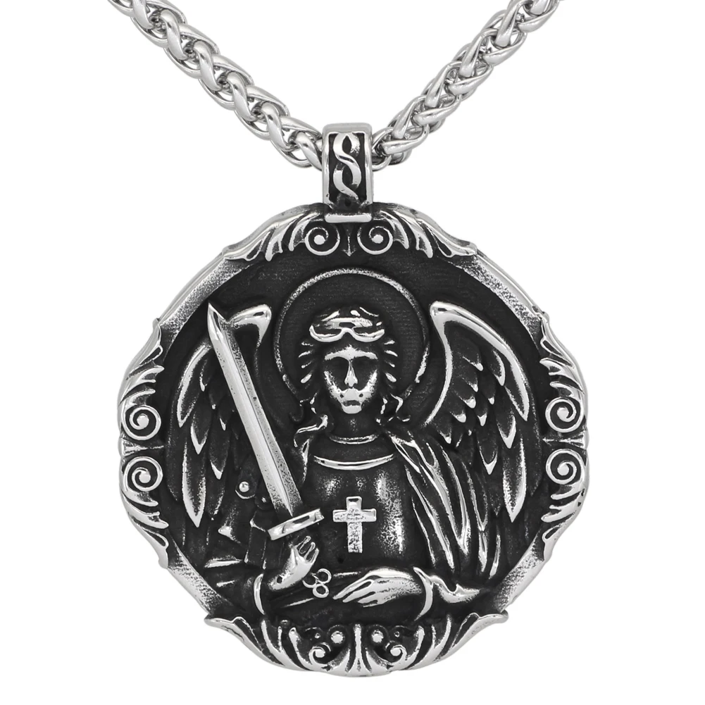 Ожерелье с амулетом из нержавеющей стали изображением св. Майкла и арчангеля |
