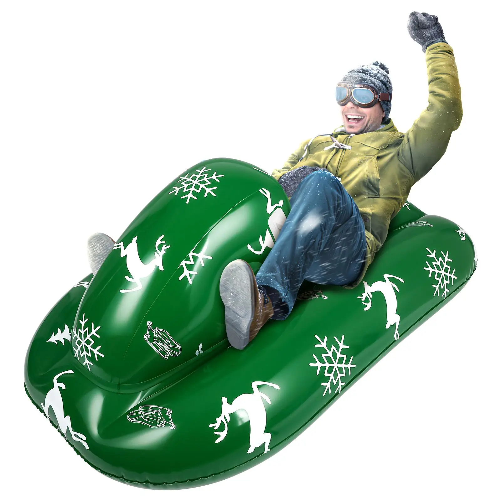 

Clispeed Inflatable Snow Sled Winter Snow Racer Snow Rider for Kids Adults with Heavy Duty Handles (Green)