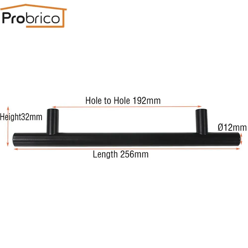 R 192mm Probrico Черный квадрат/круглые ручки шкафа Нержавеющая сталь шкафа Ручка для кухонной двери мебели ящика "~ 20''" - Цвет: R 192mm