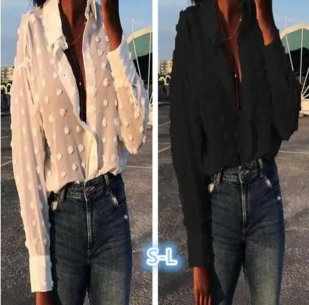 

Женская шифоновая рубашка в горошек, с длинным рукавом