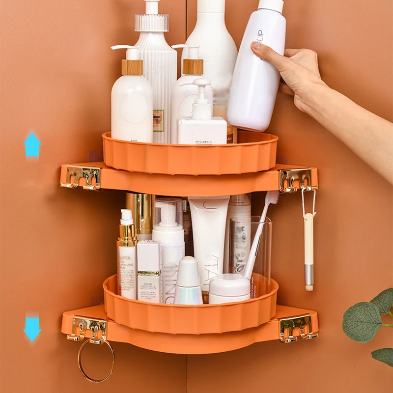 

Wall Mounted Corner Shelf with Detachable Hooks Anti-Slip Design Multi-Use Rotatable Durable for Kitchen Bathroom I88