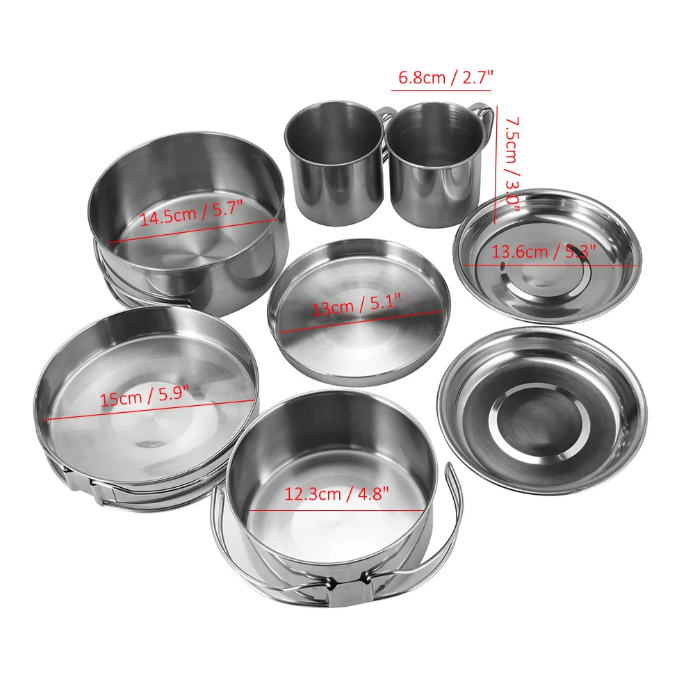 

8 шт наружная панорама комплект Нержавеющая сталь укладки горшки Пеший Туризм горшок Кемпинг пеший Туризм кухонная посуда для пикника Посо...