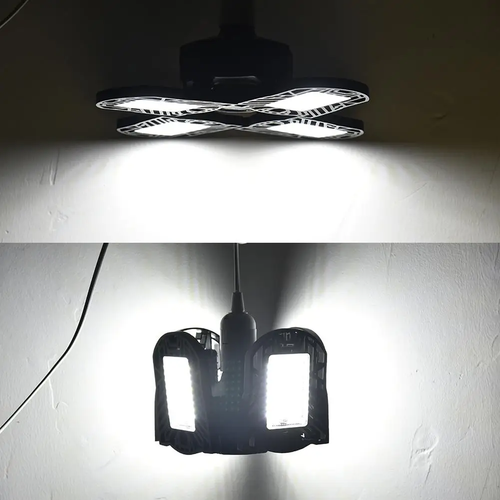 

E27 120W LED Garage Light Deformable Lamp Indoor Ceiling Light with 4 Adjustable Panels for Factory Warehouse Basement Workshop