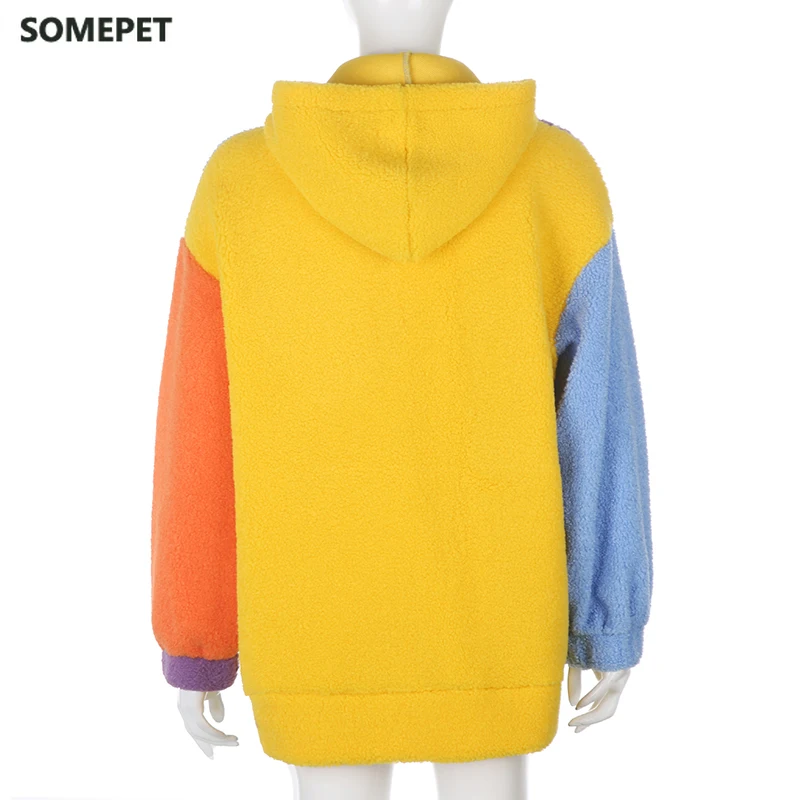 

Colorful Patchwork Oversized Women's coats Winter Down Harajuku Aesthetic With Zipper Thick Coat Streetwear