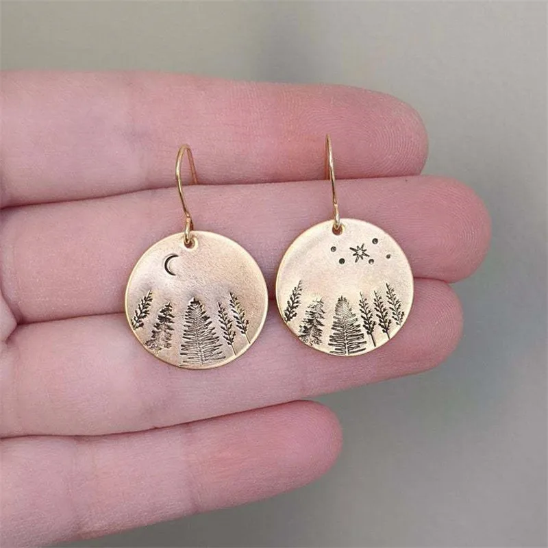 

Vintage Pine Star Moon Asymmetrical Dangle Earrings For Women Trendy Retro Beautiful Drop Earrings Female Fashion Jewelry Gift