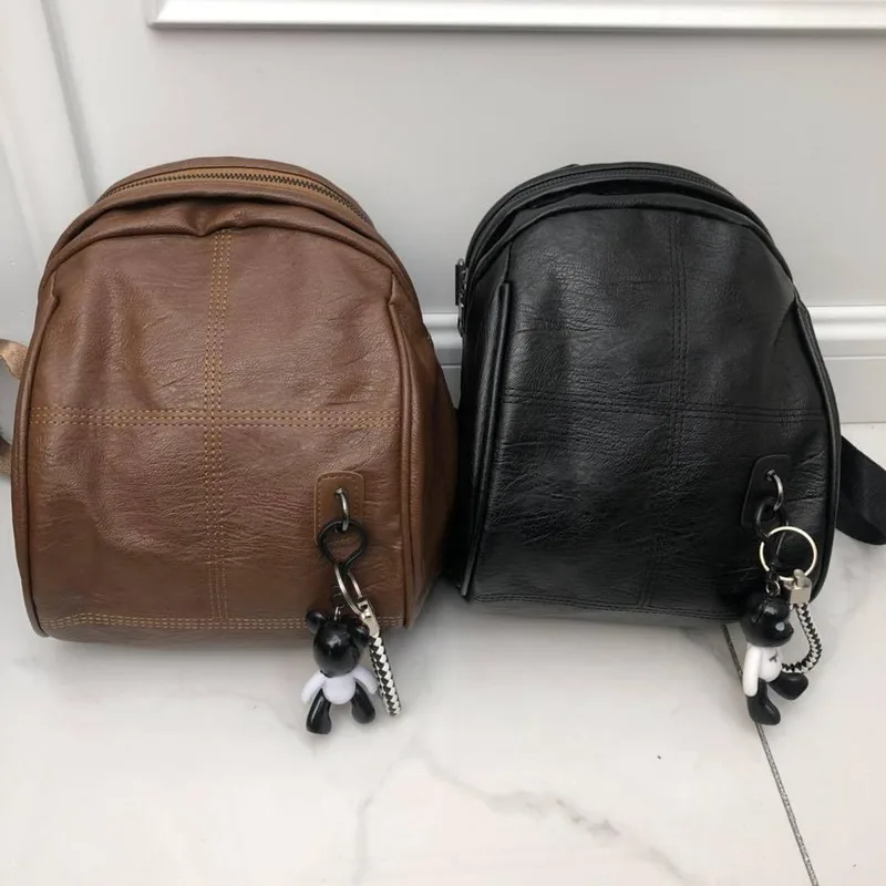 Новинка 2020 модный рюкзак из мягкой кожи с подвеской в виде медведя