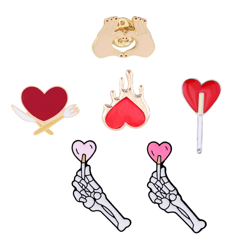 Мультяшные любовные броши Череп руки сердце жесты значки модные ювелирные
