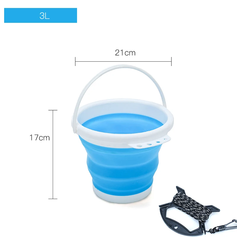1.5-10L Portable Folding Bucket Outdoor Thick PP Silicone Fishing Supplies Folding Bucket for Fishing Promotion camping Car Wash - Цвет: 3L Blue AND 6m rope