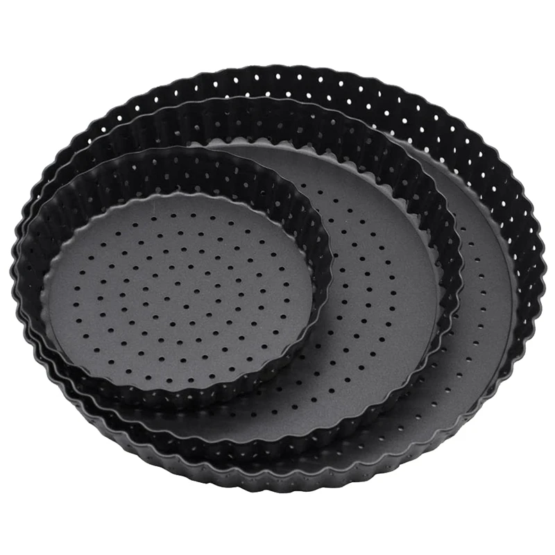 

Perforated Quiche Tin Nonstick Pie Tin with Holes,3-Pack Removable Round Pizza Tray (14/20/24cm)