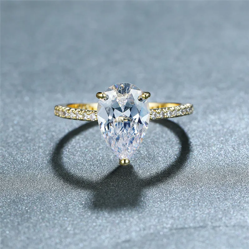 Простое модное кольцо с белым Цирконом в форме капли воды женское роскошное