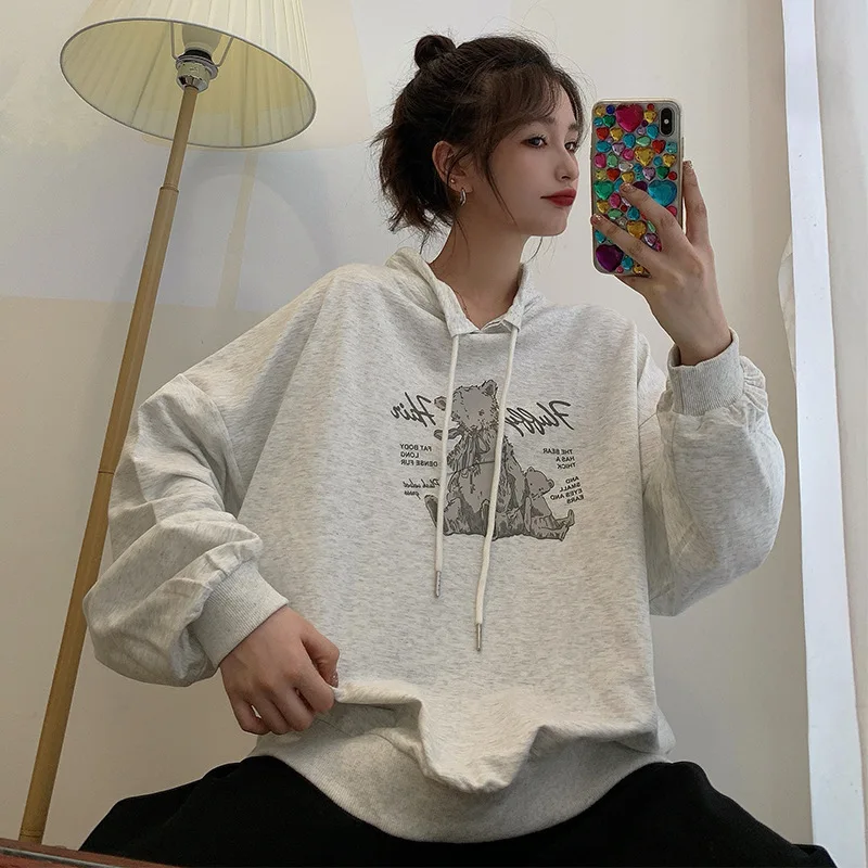 

6535 cotton 2021 autumn and winter bear sweater female Hong Kong wind loose Korean tide ins Harajuku bf thin hooded jacket