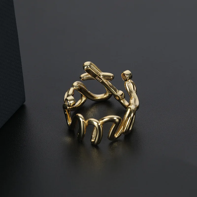 Модное простое дизайнерское золотистое кольцо на указательный палец с английской буквой из циркония