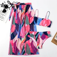 in x skirt 3 pieces set bandeau bikini 2021 high waist swimwear female color block swimsuit women string elegant bathing suit