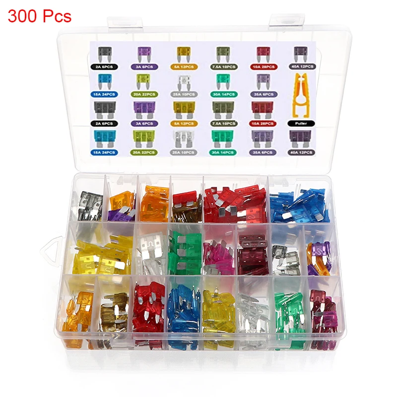 

300pcs 5/7/10/15/20/25/30A Fuse Car Blade Fuse Assortment Assorted Kit Mini Small Size Blade Set Auto Truck Automotive Fuse
