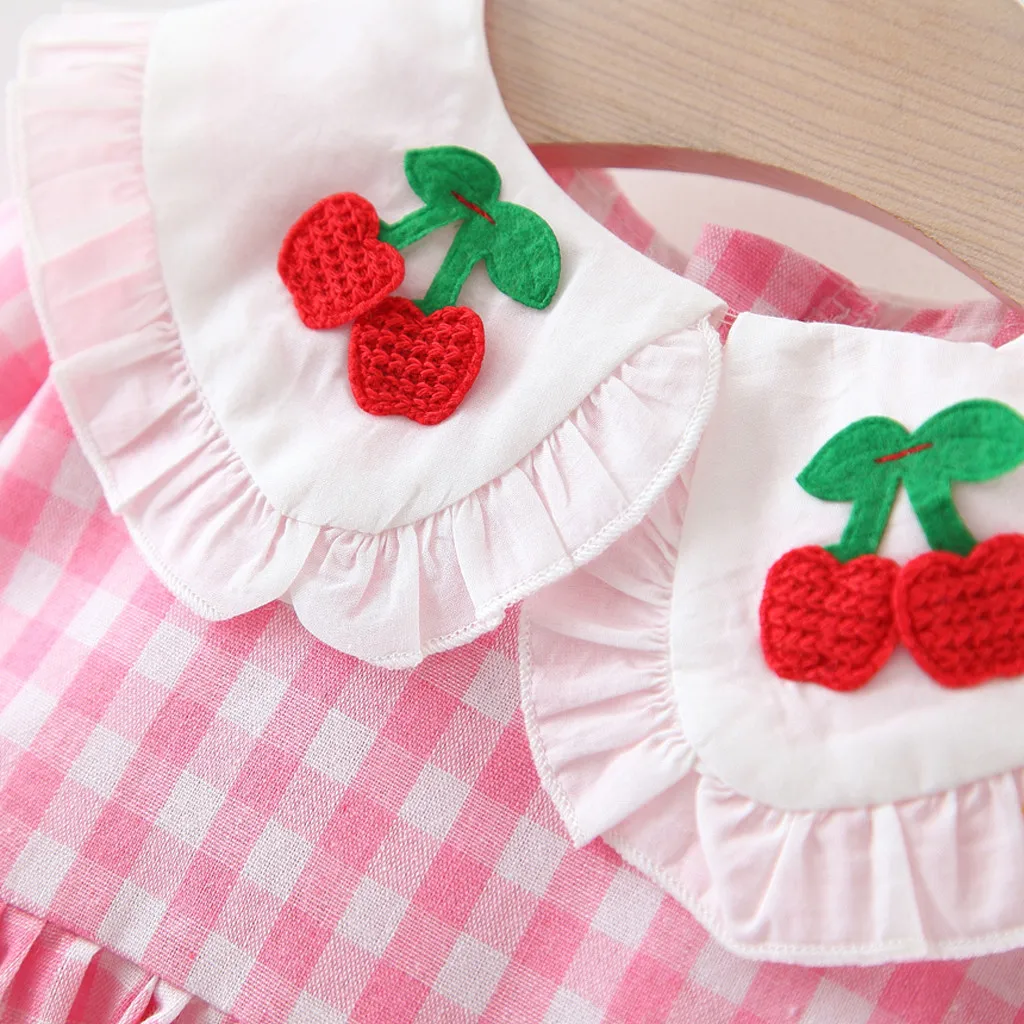 Детские платья для девочек; платье vestidos vestido infantil; Одежда для девочек; vestido; кружевное с рюшами для маленьких девочек; в клетку; вишня; Z4