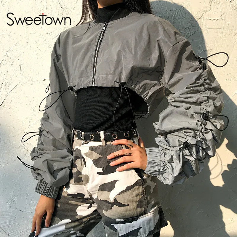 Новые пикантные Ruched слоеного с длинным рукавом куртка-бомбер капюшоном на молнии