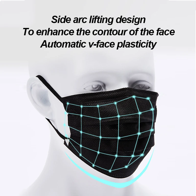 

10-100pcs Mask Disposable Face Mask 3 layers Mouth Mask Filter Safe Breathable Masks Black mascarillas Earloops Nonwoven Masks