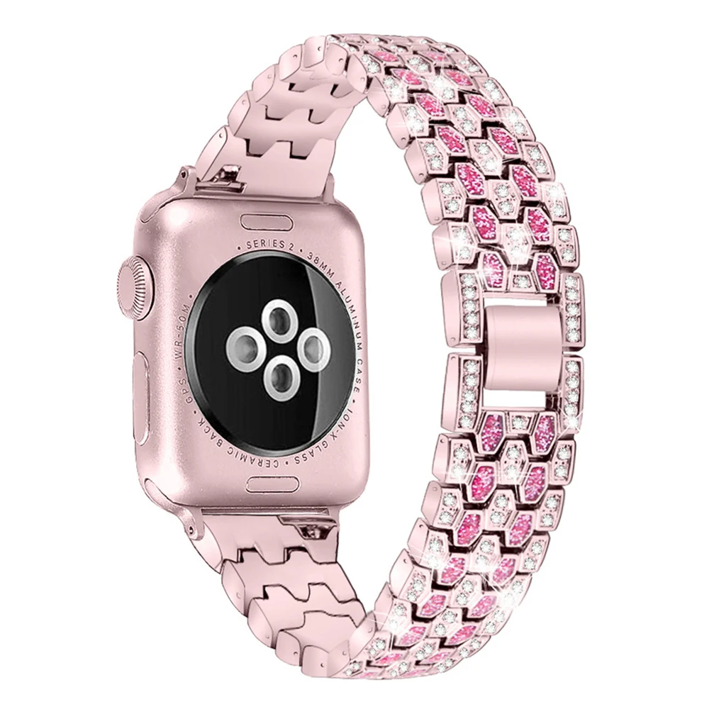 

Ремешок металлический для Apple Watch Band Series 8 7 6 SE 5 4 3, изящный браслет с бриллиантами для женщин, Ультратонкий браслет 49 мм 41 мм 45 мм 40 мм 44 мм 38 мм