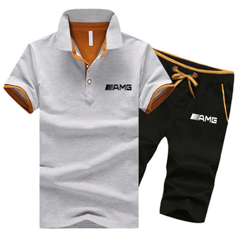 

2021 Fashion Men's Polo Shirt Summer Brand Two-piece Casual Sports Suit Polo Shirt Men's Breath Wicking Belt Belt Suit Men
