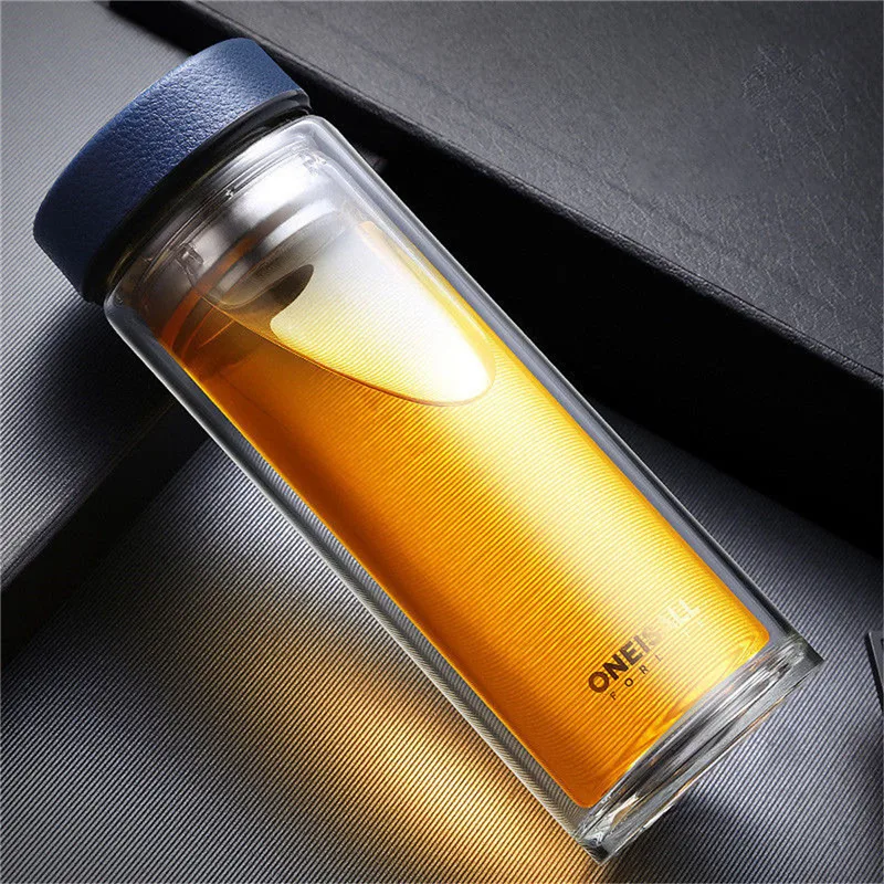 

500ML Double Layer Glass Water Bottles For Dink Tea Infuser Business Tea Transparent Water Bottle For Water Portable Bottle Cup