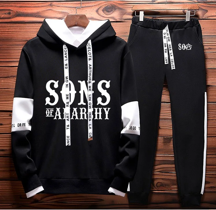 

SOA Sons of anarchy the child Printed Fashion Hoodies Men Casual Fleece Sweatshirt HipHop Mens Hoodies Pants Suit 2Pcs sportweax