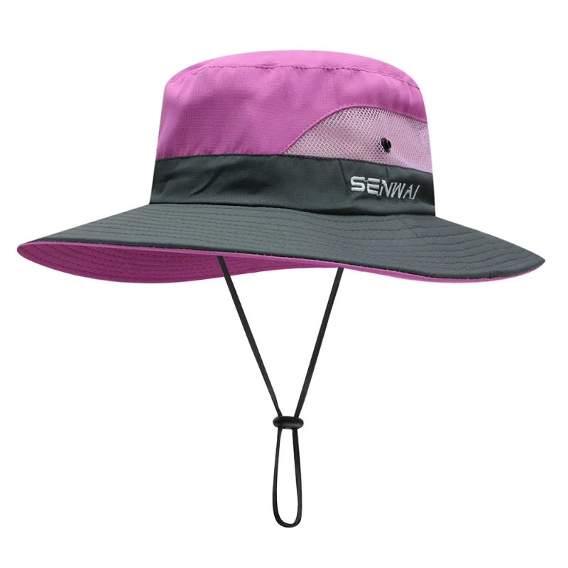 

Women's UV Protection Foldable Mesh Wide Brim Beach Fishing Hat Ponytail Sun Hat