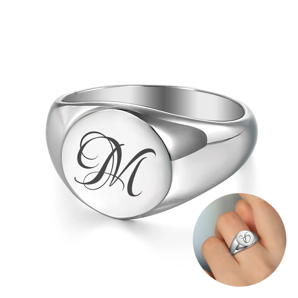 Name Ring For Women Men Silver Color Stainless Steel Wedding Engagement Jewelry Statement Initial Letter Band Ring LHR451 wedding ring for men women 7mm tungsten multi facet band engagement ring customized free shipping