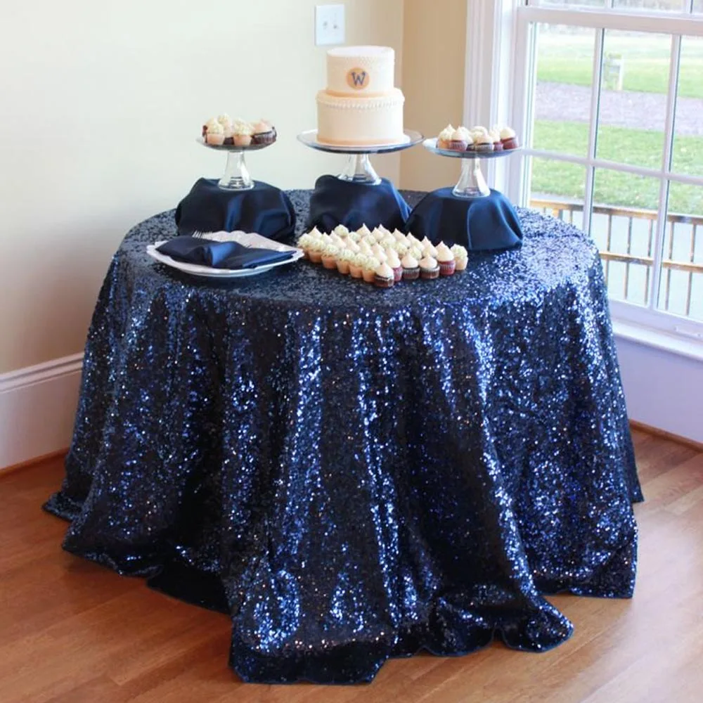 Navy Blue 12" круглые(300 см) темно-синие скатерти с блестками для свадебного стола, льняные скатерти с блестками для свадебного украшения - Цвет: Navy Blue