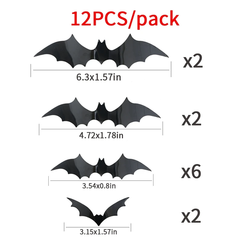 

24pcs/Pack Bat Wall Sticker 3D Decoration Black PVC Halloween Party DIY Decor Wall Decor Bar Halloween Party Scary Decos Props