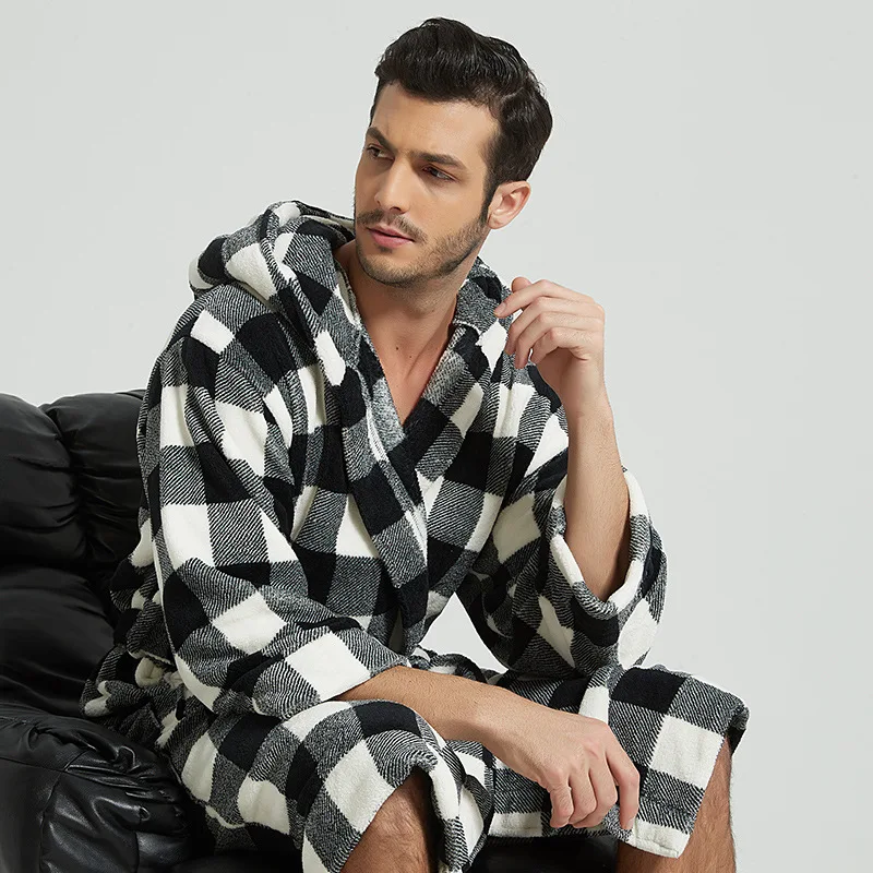 Autumn flannel couple nightgown men's and women's bathrobe coral velvet padded long-sleeved pajamas home clothes bathrobe-6