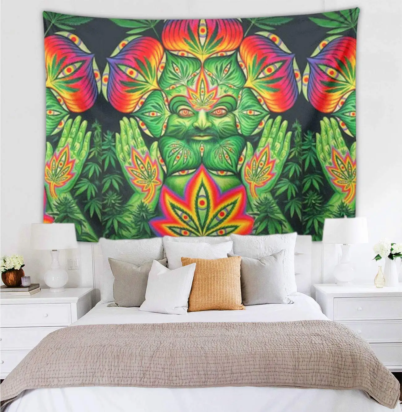 Гобелен Мандала хиппи в богемном стиле с листьями | Дом и сад