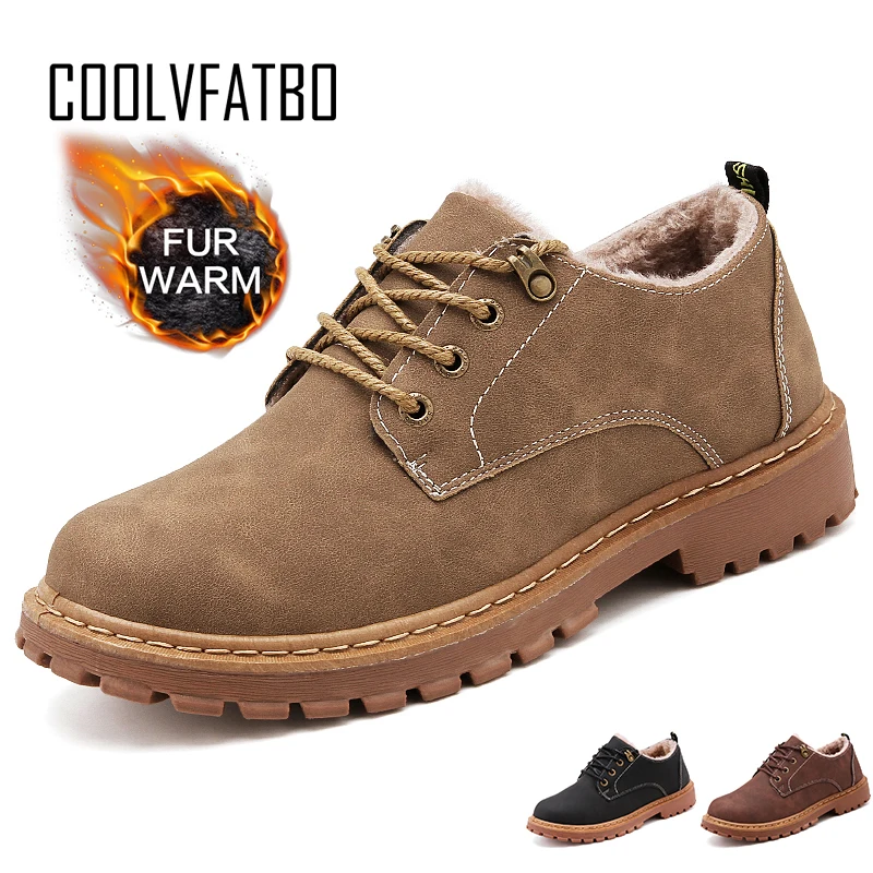 Мужские ботинки на меху COOLVFATBO повседневные из искусственной кожи теплые