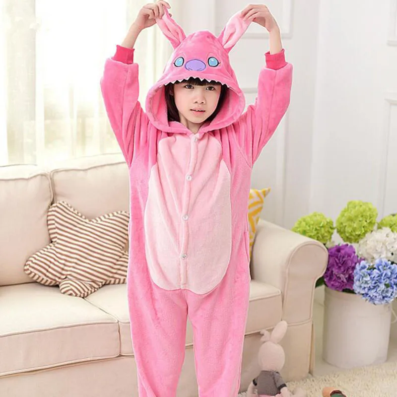 Animals Pajamas Children Onesie Boys Girls Cosplay Costume Party Pink Rabbit Kids Fairy Tale Flannel Warm Sleepwear