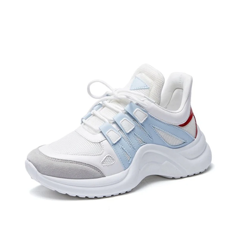 blue MCCKLE Dad/женские кроссовки из дышащего сетчатого материала; женские модные кроссовки на шнуровке; женская Вулканизированная обувь на платформе; большие размеры 35-43 - Цвет: blue