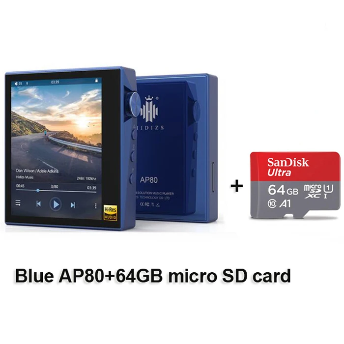 Hidizs AP80 Hi-Res ES9218P Ультрапортативный Bluetooth HIFI музыкальный mp3-плеер LDAC USB DAC DSD 64/128 FALC DAP - Цвет: Blue with 64G card