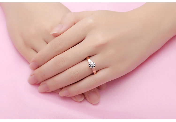 

Test Positive 1Ct D-E Lab-Grown Moissanite Diamond Ring Rose Gold Cover Jewel 925 Sterling Silver Engagement Ring Female Ring