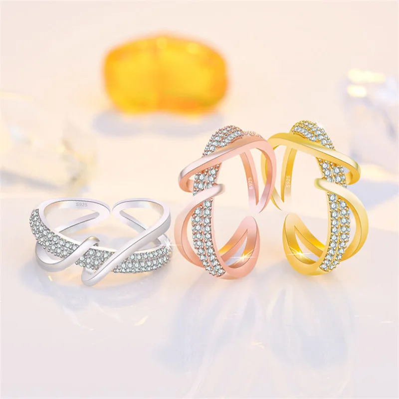 

S925 Silver Temperament Simplicity Open Ring Sparkling Zircon Jewelry For Women Exquisite Engagement Wedding Gifts